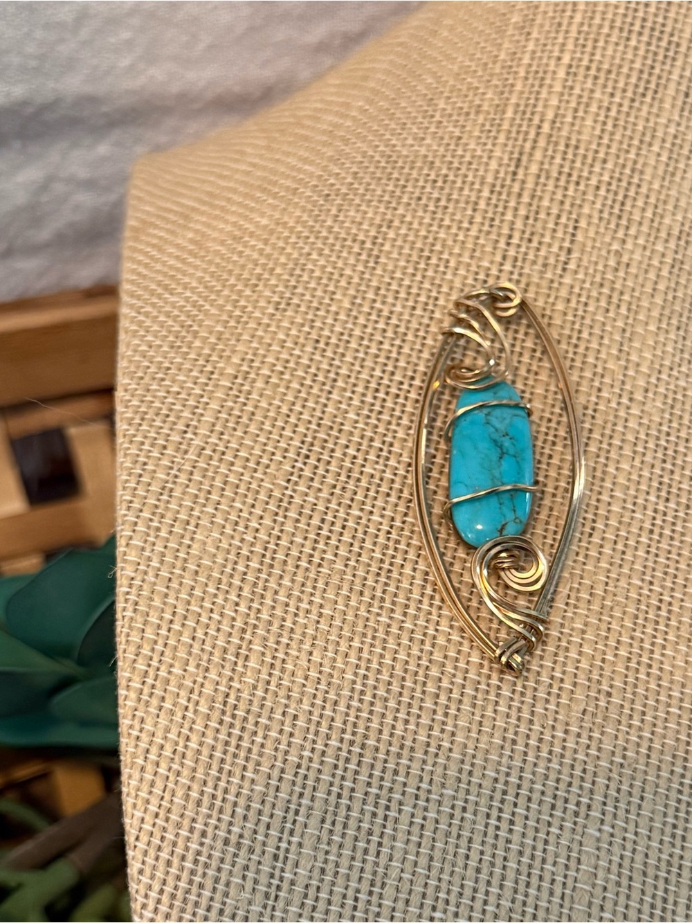 Turquoise Wire-Wrapped Pendant Necklace Contemporary Southwestern